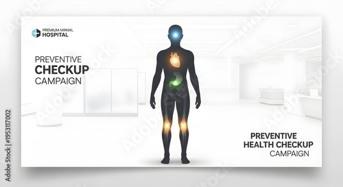 Preventive Health Checkup Campaign Banner with Human Body Health Monitoring Visualization