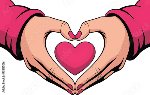 Hands holding heart love symbol illustration for care support charity compassion relationships and emotional connection design graphics collection