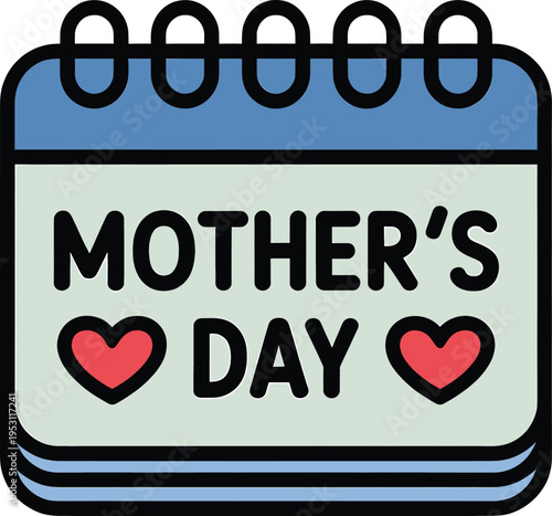Mothers day calendar icon with love hearts for holiday celebration greeting design family appreciation and seasonal event branding graphics