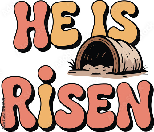 He is risen inspirational typography illustration with christian quote lettering for easter celebration faith branding and religious design visuals
