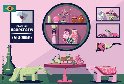 Vector set of famous handicrafts of west central of Brazil. This set includes famous objects made by bones, sculptures,indigenous pottery,crystals and dry bouquets.