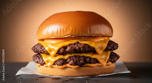 Double Smash Burger with Melting Cheese and Brioche Bun, Gourmet Fast Food Concept