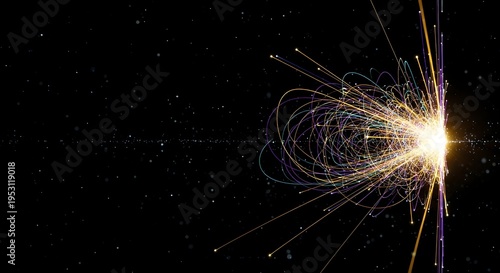 Subatomic Particle Collision Visualization, Quantum Physics and Higgs Boson Discovery Concept