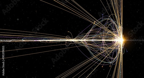 Subatomic Particle Collision Visualization, Quantum Physics and Higgs Boson Discovery Concept
