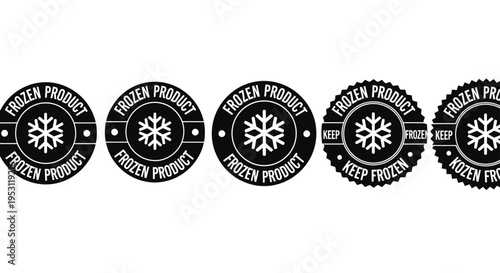 frozen product labels with snowflake icons illustrating cold storage and food preservation for packaging design.