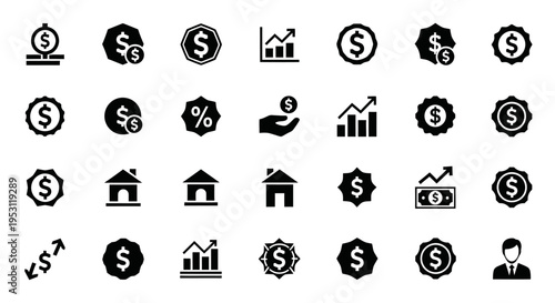 money and business vector icons illustrating finance growth investment and real estate concepts for web and app design.