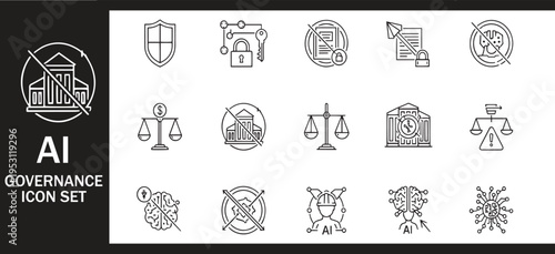 AI Governance and Ethics Management Linear Icon Set