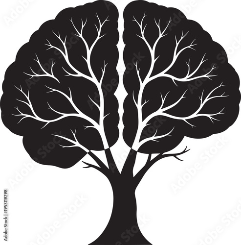 A brain shaped like a tree with branches representing neural networks and mental processes illustrating mind's complexity