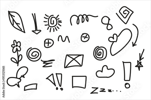 A collection of various hand drawn doodles and symbols