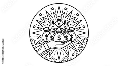 Hand Holding Money Bags with Starburst