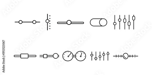 Collection of simple line icons representing various control and adjustment elements