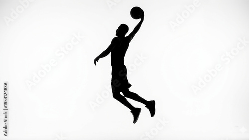 Basketball Player Jumping for Slam Dunk Silhouette