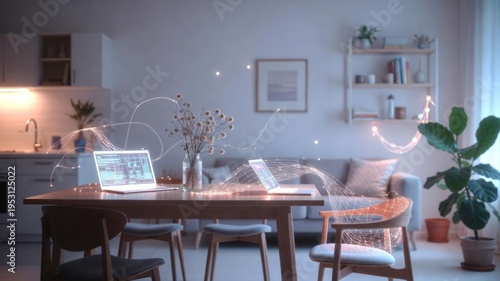 Futuristic Modern Home Interior Concept with Data Patterns Integrated