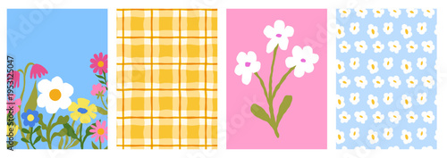 Vector hand drawn sketchy doodle illustration, flowers for prints and cards, simple minimal design elements, blossom and spring