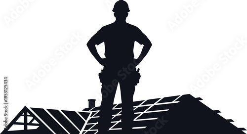 Vector silhouette of construction worker on roof construction worker vector silhouette