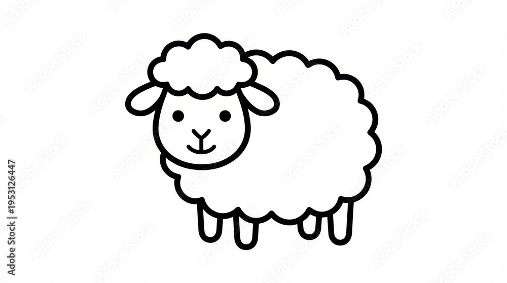Obraz premium Adorable white sheep stands with a friendly expression on a clean white background. This charming animal has fluffy wool and a simple, sweet appearance, perfect for a cheerful theme.