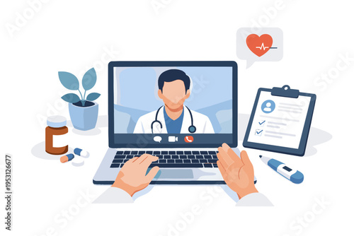Kawaii vector generation doctor remote image icon interface healthcare consultation simple call