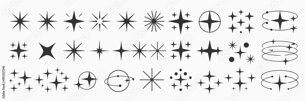 Obraz premium Collection of black starburst and sparkle glitter shine