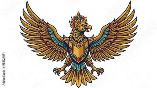 Majestic Garuda Mythical Bird Illustration with Golden Shield
