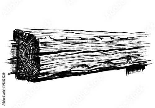 Detailed sketch of a tree trunk showing natural wood grain patterns