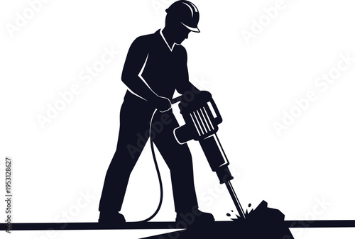 Vector silhouette of a construction worker operating heavy machinery