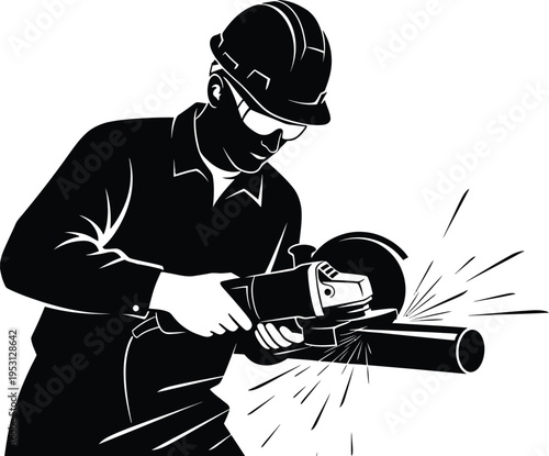 Vector silhouette of a construction worker welding industrial worker silhouette