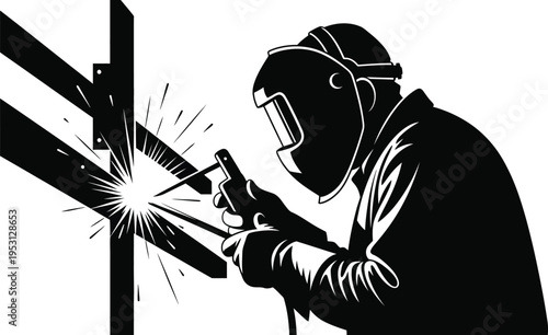 Vector silhouette of a construction worker welding industrial silhouette
