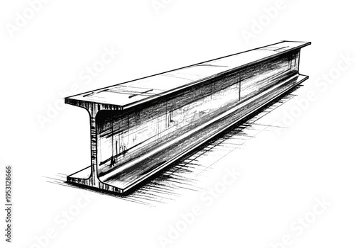 Black and white sketch of a steel I-beam on a white background, emphasizing its structural form