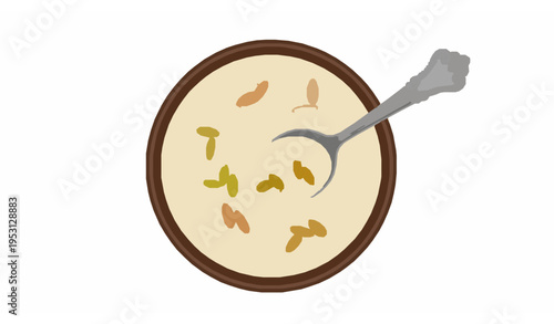 Traditional kheer dessert with nut garnish bowl top view food vector isolated on white background
Keywords