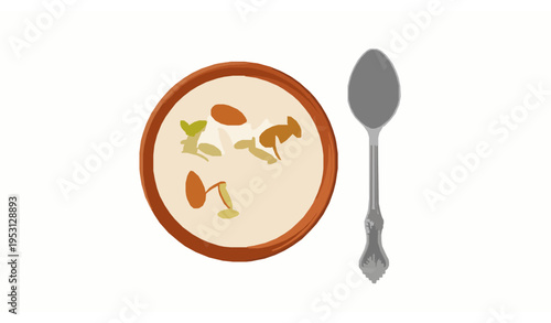 Kheer payasam traditional Asian dessert bowl with almonds pistachios top view vector isolated on white