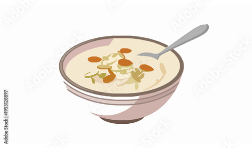 Payasam kheer Asian sweet dessert bowl with nuts vector illustration isolated on white