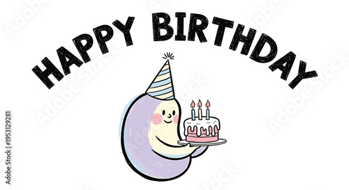 Vector birthday illustration with smiling character and cake