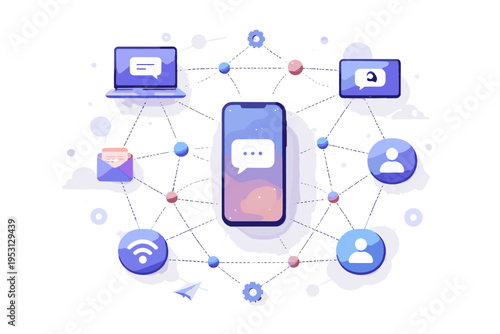 Kawaii generation simple digital connected vector nodes soft shadow icon communication network image