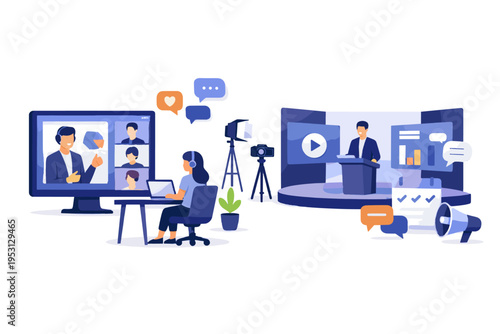Event conference soft shadow vector setup virtual online simple generation platform cute illustration icon