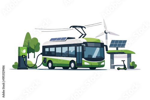 Icon simple vector eco transport electric public vector illustration image generation bus green