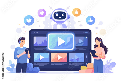 Generation streaming recommendations ai platforms clean design smart icon sticker style simple vector minimalism