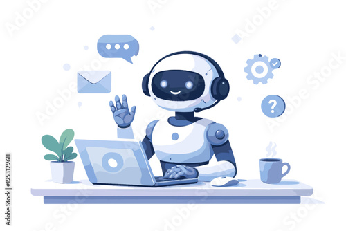 Kawaii simple ai icon agent vector image cartoon style generation customer service flat design
