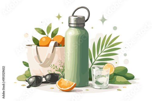 Reusable vector kawaii generation bottle lifestyle icon sticker style simple concept eco image