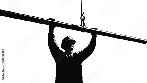 Vector silhouette of a construction worker lifting a beam