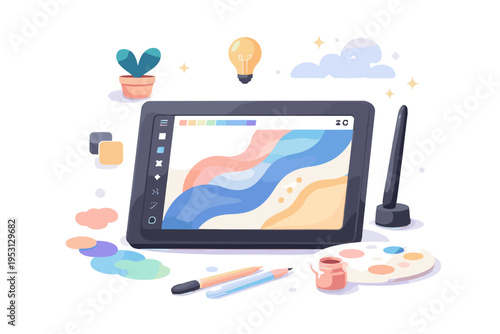 Art sticker style digital vector creation simple generation tablet icon image cute illustration interface