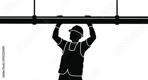 Vector silhouette of a construction worker lifting a beam