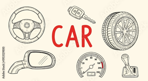 Car parts and accessories illustration.