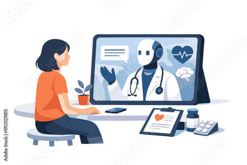 Virtual icon vector doctor image generation sticker style ai kawaii vector illustration consultation simple