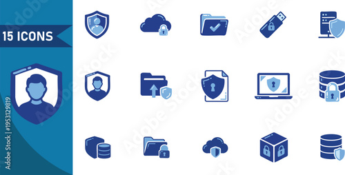 Set of 15 security and technology icons vector