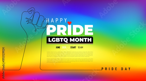 Pride month 2026 background banner template, LGBT, LGBTQ, LGBTQIA flag with colorful rainbow. June Pride Invitation Support card. Banner, poster, greeting card design with rainbow ribbon concept.