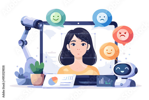 Analysis detection facial sticker style generation kawaii simple cute illustration ai icon vector emotion