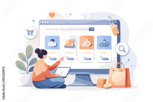 Marketplace icon interface product digital vector browsing cartoon style soft shadow image generation simple
