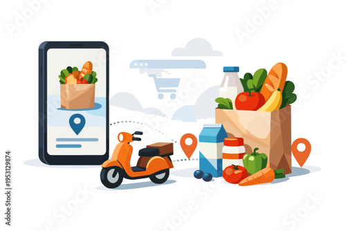 Icon generation online digital app delivery cute illustration image kawaii grocery vector simple