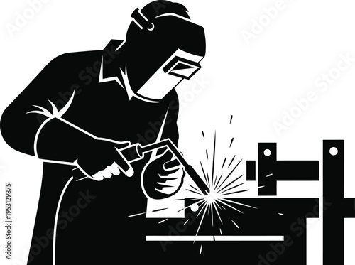 Vector silhouette of a construction worker welding industrial icon
