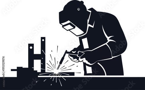 Vector silhouette of a construction worker welding industrial worker silhouette